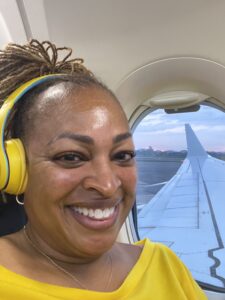 Lisa on a plane
